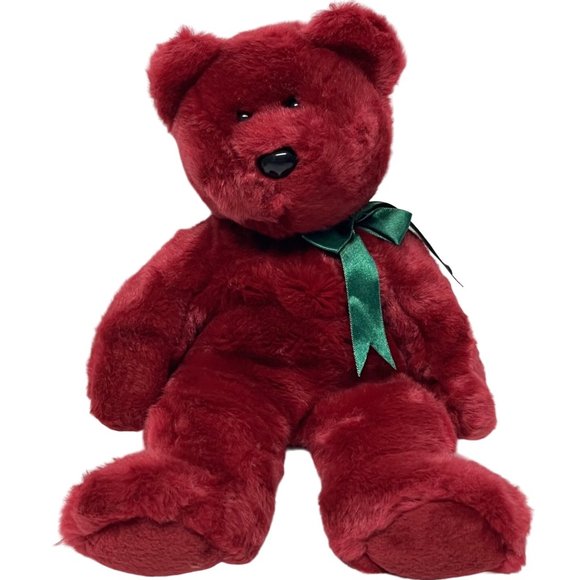Ty Other - Ty Teddy 13" Beanie Baby Buddies Cranberry Red Plush Bear Green Ribbon Rare